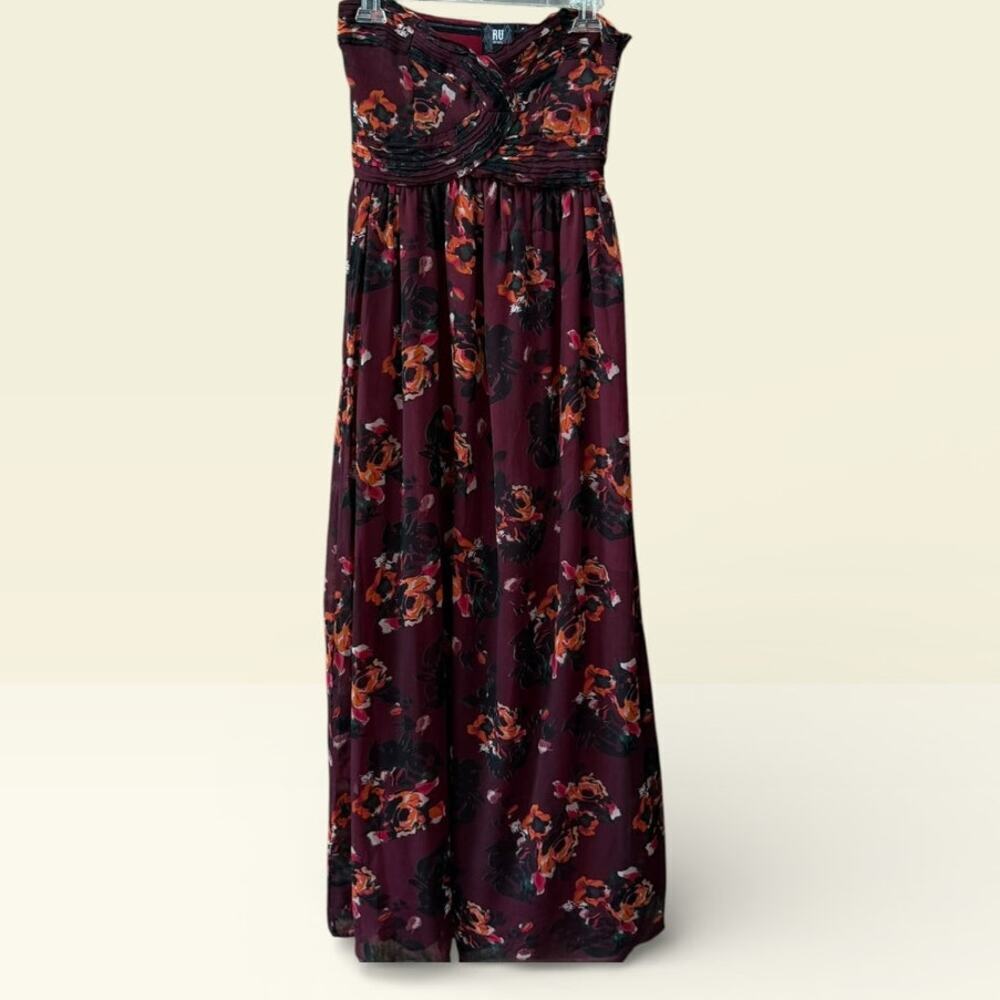 RU Apparel Strapless Dark Floral Maxi Size Small Romantic Dark Whimsy Y2K